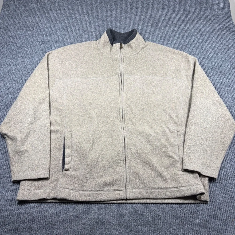 St Johns Bay Jacket Mens 3XL Fleece Tan Full Zip Mock Neck Tall Big and Tall